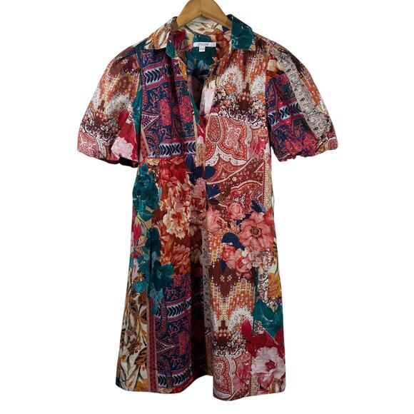 Chico's Dress Women 4 NWT Very Cherry Balloon Hem Tapestry Floral Pocket Modest - Picture 1 of 8